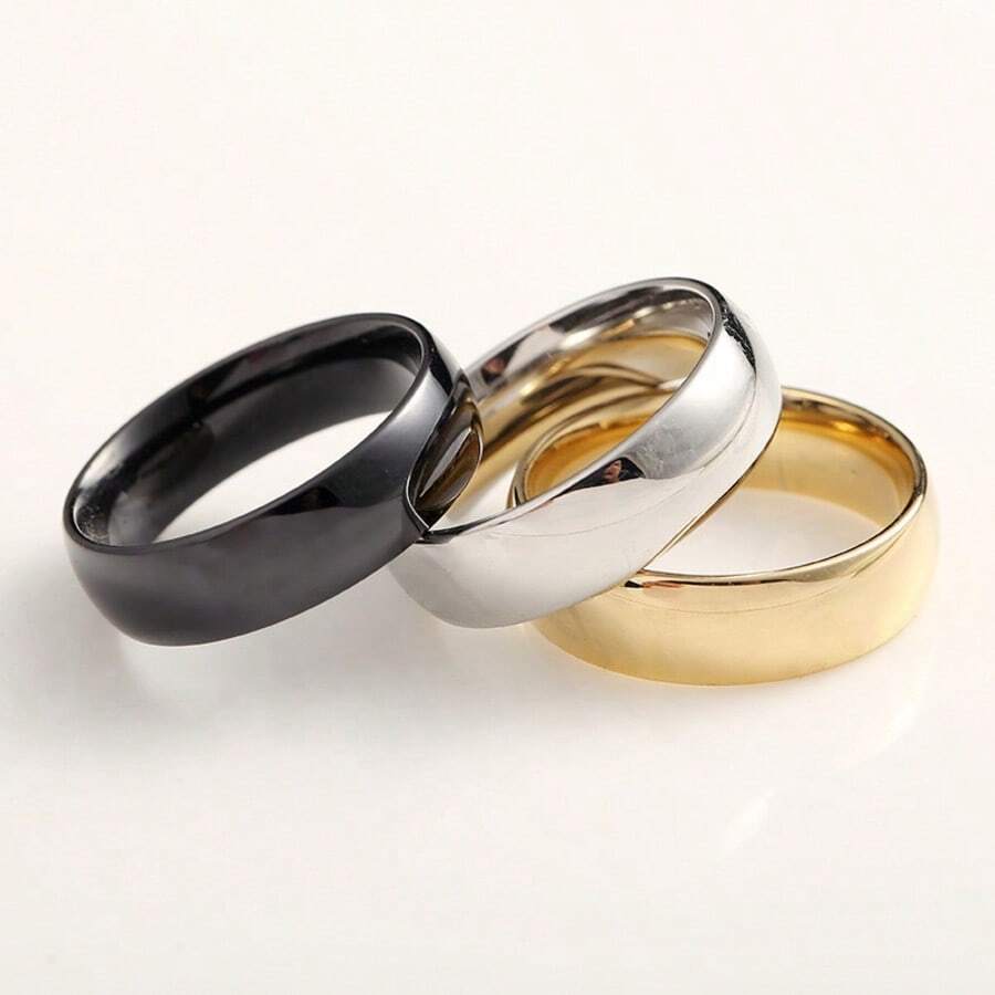 Modern Style 316L Stainless Steel Ring For Men And Women, With A Curved Face And 6mm Width. - KIT 3 DE CADA - 查看 1