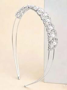 1pc Women's Fashion Simple Alloy Rhinestone Hairband Headwear For Daily Party,Travel,Birthday - Silver - View 3