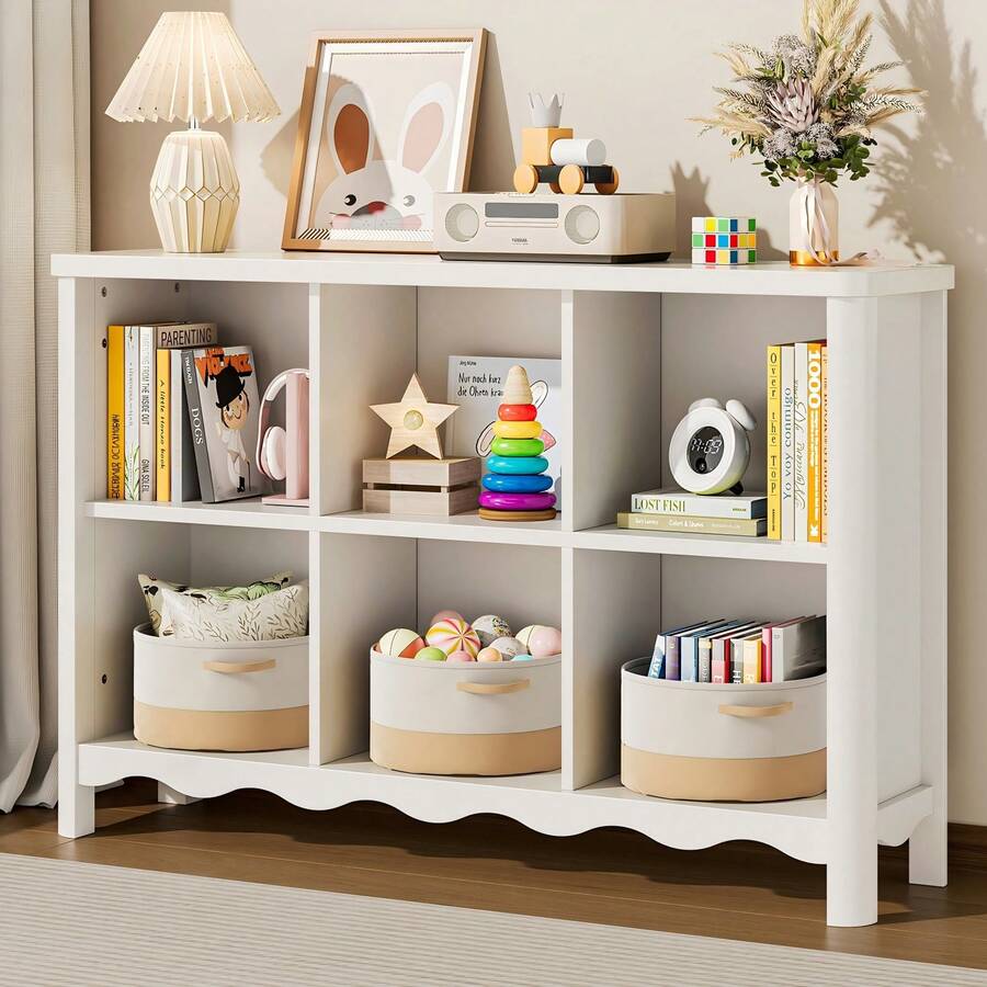 ONBRILL 6 Cube Montessori Shelf,, Storage Organizer Shelf, 42" Bookshelf And Toy Storage Organizer For Kids Rooms, Wooden Small Book Shelf For Child, Display Cabinet Bookcase For Living Room, Study Room, Classroom (White) - White - View 1