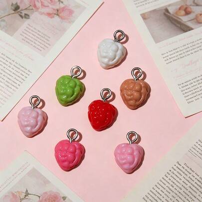 5/10/20pcs Cute Mini 3D Strawberry Fruit Pendant, Suitable For Jewelry Making, Crafts, Valentine's Day, Mother's Day, Christmas Gift Ideas - Random Colors