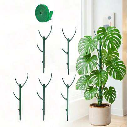 Monstera Plant Support Stakes, 5 Support Stakes And 1 Roll Of Hook And Loop Fastener / 10 Support Stakes And 2 Rolls Of Hook And Loop Fastener, Stackable Tall Stakes With Hook And Loop Fastener Ties, Specifically Designed For Climbing Plant Stem
