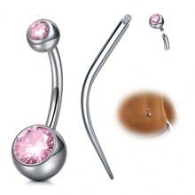 Khuyên rốn bằng titan có đầu thuôn, ren trong, dài 6mm 8mm 10mm 12mm 14mm 16mm, khuyên rốn tròn đính đá CZ dành cho nữ và nam. - A - Xem 6