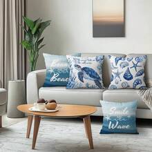 4pcs Ocean Turtle & Shell Decorative Pattern Pillow Covers, Single-Sided Printed Cushion Covers, Suitable For Living Room, Bedroom, Home Decor, All Seasons - Multicolor - View 7