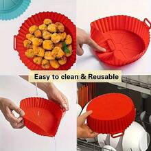 1 khay nướng silicon dùng cho nồi chiên không dầu, rổ chiên pizza và gà, thảm lót nồi chiên không dầu tái sử dụng, dụng cụ nhà bếp - Xem 5