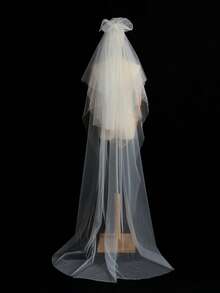 1件白色2米长双层新娘头纱，适合搭配婚纱和婚礼仪式 - 白色 - 查看 8