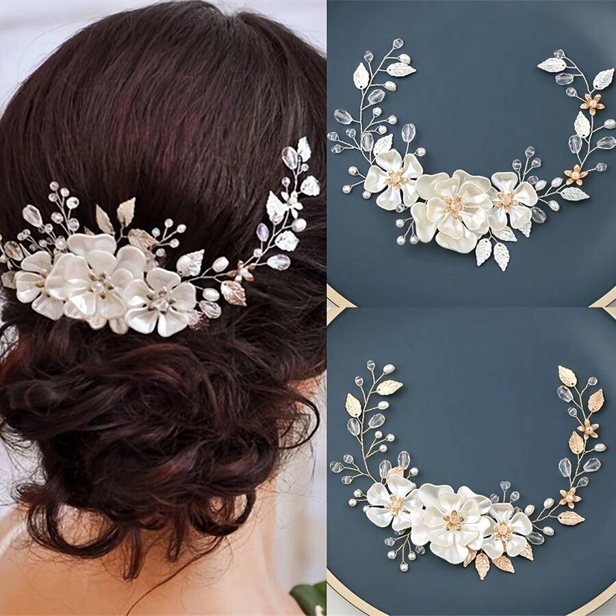1pc Elegant Leaf Design Zinc Alloy Headband, Bridal Wedding Hair Accessory, Suitable For All Seasons,Festival,Party