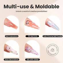 5 In 1 3D Solid Builder Nail Gel Beetles, Snowy Cone Non-Sticky Hand Extension Gel Set, With Rhinestones Pearls Glue & Double-Head Sculpture Pen, Beginner Friendly DIY Salon Manicure, UV LED Lamp Cured Required For Women - Gel đắp móng màu trắng đặc - Xem 2