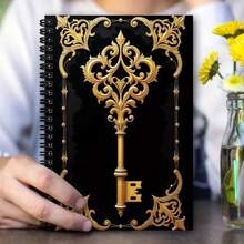1 Elegante cuaderno espiral dorado tipo diario - Registro con diseño de patrón de llave exquisito, el regalo perfecto para amigos y compañeros de clase, ideal para registrar | Diseño de patrón de llave exquisito | Encuadernación espiral duradera A5 - G - Ver 4