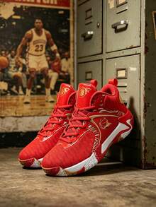 Men's Fashionable Sneakers Graffiti Youth Basketball Shoes Comfortable Breathable Shock-Absorbing Sneakers Suitable For Training Running (Hand-Painted Uneven Asymmetrical Pattern) - Red - View 3