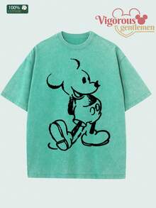 "Sketch Art Mickey Mouse" Minimal Disney T-Shirt - Mint Green - View 2