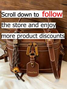 Fashionable New Elegant Solid Color PU Material Portable Square Bag, Mini PU Bag, Waterproof Fabric Burgundy Bag, Letter Pattern Decor Design Box Bag, Suitable For Travel, Shopping, Party, Commuting - Brown - View 3