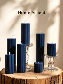 1 pieza Vela aromática azul profundo vintage, vela de pilar a rayas, diámetro de 1.97", múltiples tamaños disponibles - Adecuada para meditación e iluminación, aromaterapia, yoga, decoración del hogar, decoración de la sala de estar, decoración de lujo, artículos esenciales para el hogar, decoración festiva, regalo de cumpleaños - Azul oscuro - Ver 3