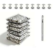 【100个装，含工具】金属双头铆钉，6x6mm 圆钉铆钉，铁质管状按扣铆钉，适用于皮革工艺、鞋履、包袋、腰带、服装维修及DIY项目 - 圖片色 - 查看 1