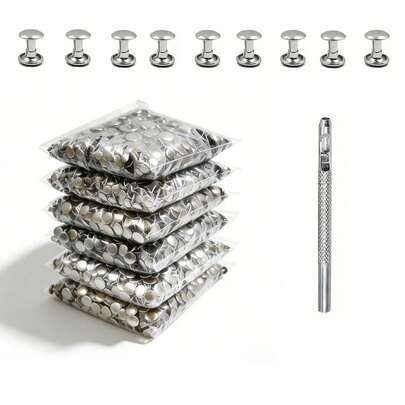 【100个装，含工具】金属双头铆钉，6x6mm 圆钉铆钉，铁质管状按扣铆钉，适用于皮革工艺、鞋履、包袋、腰带、服装维修及DIY项目