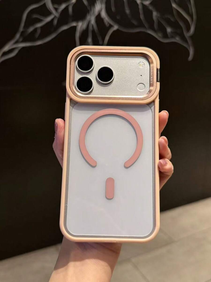 Ốp lưng điện thoại cao cấp trong suốt bằng acrylic có chân đế từ tính, tương thích với iPhone 17 Pro Max Air 16 15 14 13 12 11 Pro Max Plus, hỗ trợ sạc không dây từ tính, ốp bảo vệ chống rơi vỡ với chân đế kim loại cho iPhone 16 Pro. - Hồng - Xem 1