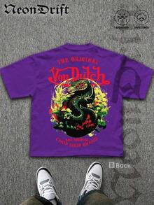 Graphic TeesSummer Tops2026NeonDrift Double-Sided Printing Men's T-Shirt Men's Short-Sleeve T-Shirt100% Cotton Fabric Soft & Skin-Friendly Unisex Style Gifts For Spring Festival, Valentine's Day, St. Patrick's Day & World Cup-Van Dutch Dragon Print Men T Shirt Classic Americana Style Graphic Tee Streetwear Fashion Casual Wear For Car Enthusiasts And Vintage Culture Loverssummer ClothesLoose And Comfortablesummer Tops - Màu tím - Xem 3