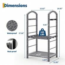 Organizador de leña de alta resistencia de 2 niveles – Soporte para troncos de hierro forjado de 33 pulgadas con juego de herramientas de 5 piezas – Almacenamiento de leña ventilado para uso interior o exterior, patio, terraza o fogata – Plata antigua y cobre - Plateado - Ver 8