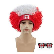 2026 World Cup National Flag Color Afro Wig Colorful Funny Headwear Halloween Party Cosplay Props Football Fans Carnival Holiday Accessories - Portuguese Headband Wig + National Flag - View 4