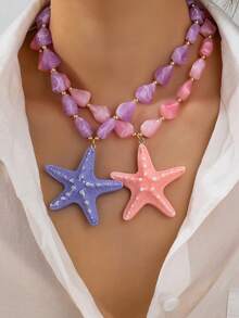 1件海洋风多巴胺亚克力海星吊坠项链，适合女士夏季海滩、派对佩戴 - 海星2 - 查看 12