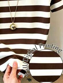 Áo thun nữ tay ngắn cổ tròn phối sọc tương phản màu cà phê, kiểu dáng thường ngày, màu trắng, thích hợp cho mùa hè. - trắng - Xem 3