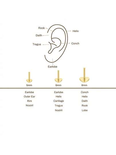 1PC 925 Silver Hypoallergenic 5/6/8MM Heart Flat Back Stud Earrings For Labret Nose Tragus Conch Helix Cartilage Lobe Medusa Piercing Jewelry For Studs With Box