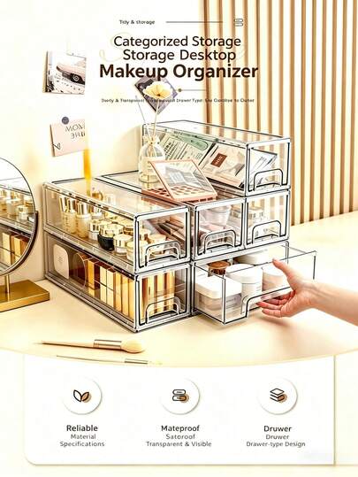6/1 Modular Stackable Transparent Makeup Storage Box, Customizable Drawers For Skincare, Cosmetics, Serums, Organized Desktop Organizer, Made Of Thick Acrylic For Clear View