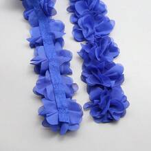 1米/39.37英寸 3D雪纺蕾丝花朵手工装饰饰边，适用于鞋子、帽子和服装DIY、服装配饰、泳装装饰 - 深藍色 - 查看 4