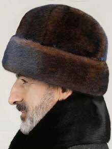 1pc Middle-Aged & Elderly Men's Faux Mink Fur Landlord Hat, Solid Color Retro Style, Warm And Windproof, Suitable For Daily Outdoor Use, Great Father's Day Gift, Essential For Winter - Landlord Hat - View 3