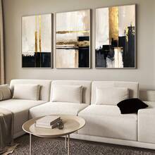1/3pcs Modern Black Gold Beige Textured Wall Art Picture Minimalist Neutral Prints Canvas Paintings Abstract Posters Foil Accents For Living Room Bedroom Office Decor Gift For Her Unframed - Pattern - View 1