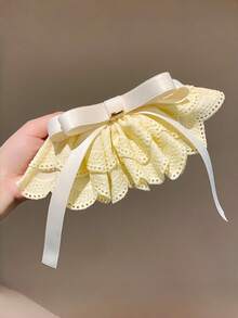 1pc Girl's Lace Ruffle Bow Hair Clip, Sweet Satin Bow Hair Barrette, Cute French Style Hair Accessory For Teens - Multicolor - View 5