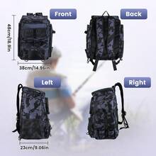 1Pc 42L/11Gal Fishing Backpack Large Capacity Fishing Tackle Storage Bag With Rod Holders 16-Pocket Water-Resistant With Divider Adjustable Padded Straps For Fishing Gear Outdoor Camping Hiking Spring Summer - Camouflage - View 8