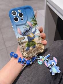 Disney Has Authorized, Phone Case - Chain Set, The Stitch Lilo & Stitch Phone Case Plus A Silicone 3D Or Fluffy Style Stitch Bracelet With Metallic Ring Removable Bracelet, Stitch And Angel Pattern, Compatible With Iphone 17/16/15/14/13/12/11/XS/XR/X Plus Pro Max, Wavy Design Phone Case For Girl, A Stylish Cartoon Summer Phone Case, The Perfect Gift Choice, Phone Protection, Durable Phone Cover, Great Gift For Friends And Family - White Style B - View 2