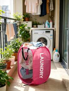 1pc Large Capacity Foldable Laundry Basket - Breathable Mesh Panel, Minimalist Solid Color Design Dirty Clothes Storage Basket, Suitable For Storing Clothes, Laundry Basket - Multicolor - View 5