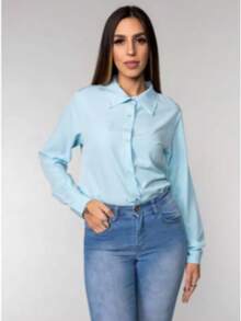 Women's Long-Sleeved Shirt, Tumblr Style – Casual, Comfortable, And Modern Fashion - Baby Blue - View 2