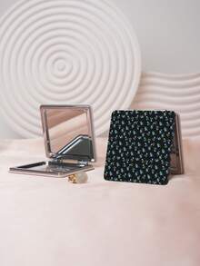 1pc Countryside British Style Ditsy Floral Foldable Compact Mirror, Lightweight Portable PU Leather Suitable For All Occasions, Featuring Delicate Floral Prints Such As Rose, Lily, Sunflower, Peony - Multicolor - View 3