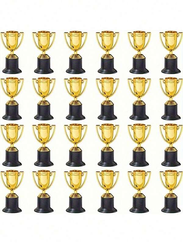 1/3/6pcs Mini Gold-Plated Plastic Trophy Set, Elegant Gold Plastic Trophy With Black Base, Miniature Champion Trophy For Competitions, Back To School Party Favors, Masquerade And Celebrations