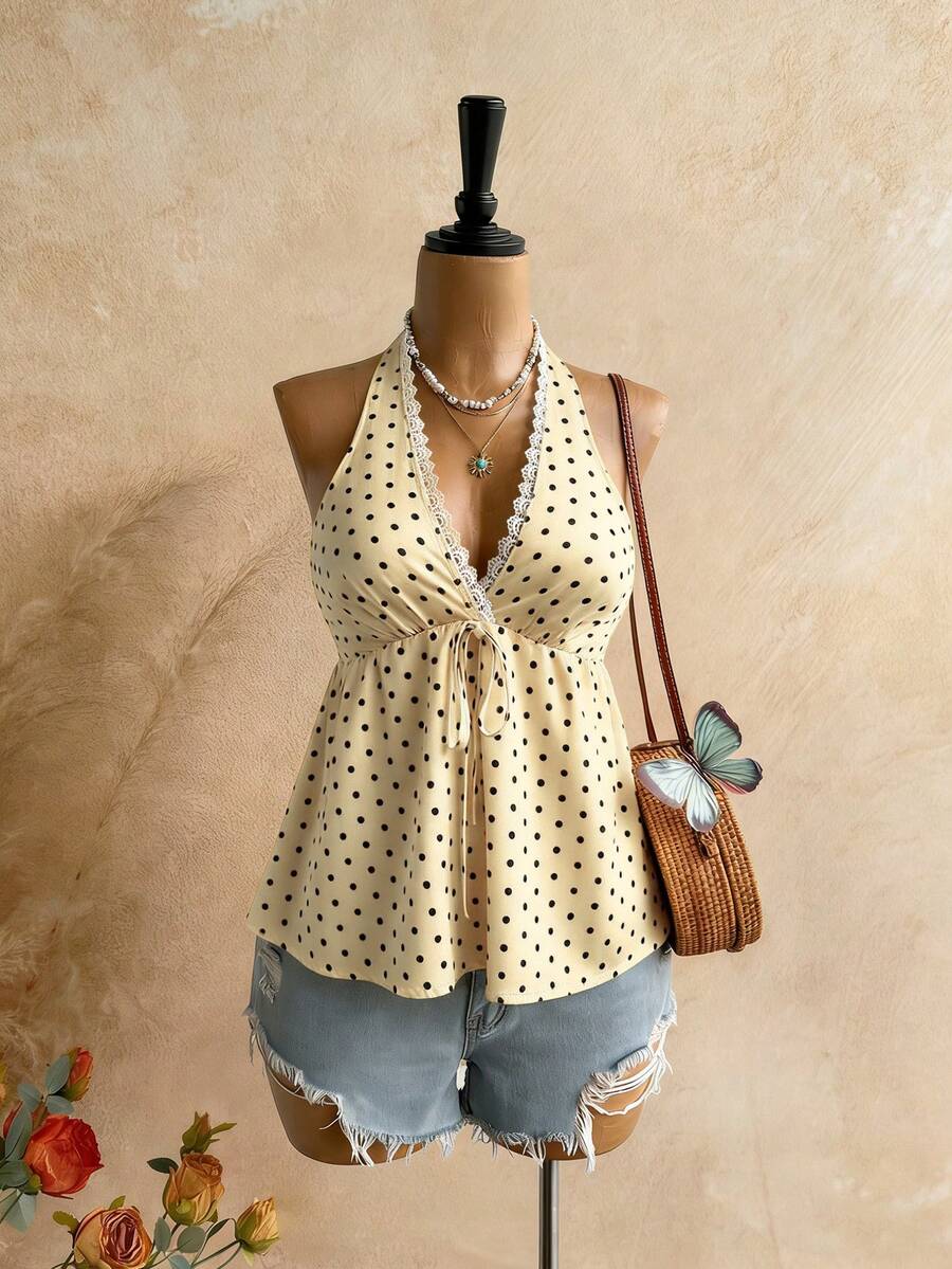 Rusttydustty Áo hai dây cổ chữ V hở lưng dành cho nữ, áo kiểu dáng thường ngày in họa tiết da báo, phong cách bohemian, thích hợp cho bãi biển, du lịch và các dịp hè khác. - Màu vàng - Xem 1