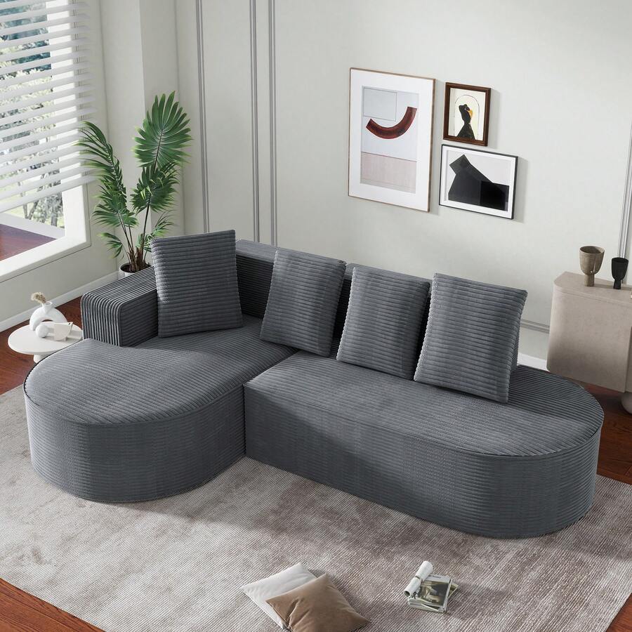 Fully Compressed Frameless Sofa, Modular Sofa (L-Shaped Chaise Lounges), Modern Cloud Sofa (Deep Seats), Compressed Foam Sofa (No Assembly Required) - Grey - View 1