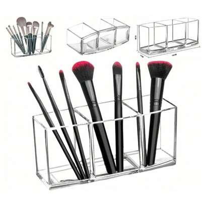 Clear Makeup Brush Holder Fashionable Simple 3 Grid Eyebrow Pen Container For Office Desk Accessories