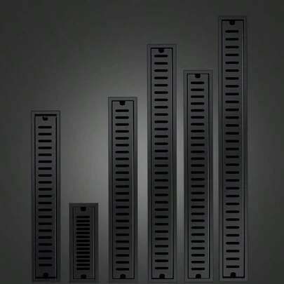 矩形黑色地漏，采用加厚不锈钢材质，排水量大，防异味，适用于酒店、浴室、阳台等多种场所 - 多种尺寸可选