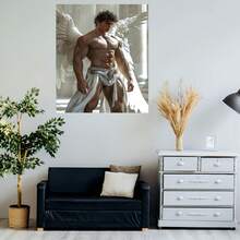 2D Plano, 1 Pieza Pintura en Lienzo Sin Marco 2D, Arte Plano 2D, 1 Pieza Pintura al Óleo Moderna de Ángel Masculino Sin Marco - Obra de Arte de Ángel Masculino con Alas Blancas, Figura Similar a un Dios Griego, Adecuada para Decoración de Paredes en Hogar y Oficina, Regalo de Temporada para - Enmarcado - Ver 5
