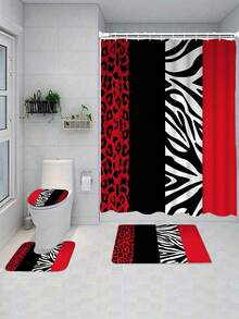 1pc/4pcs Modern Black And White Zebra Print Shower Curtain And Bathroom Set, Bathroom Curtains, Non-Slip, Decorative Polyester Bathroom Accessories, With 12 Plastic Hooks, 70.8 Inches X 70.8 Inches, Zebra Pattern Toilet Lid Cover And Mat, Bathroom Decor | Zebra Print Design | Bathroom Decor - A - View 8