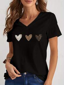 New Women's Fashion Casual V-Neck T-Shirt - màu đen - Xem 1