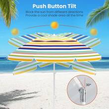 6.5 FT Beach Umbrella, UPF50+ Portable Outdoor Table Umbrella For Sand With Tilt Adjustment, Sand Anchor, Carrying Bag For Patio Deck Pool Backyard (Rainbow,6.5FT) - 彩虹 - 查看 5