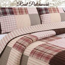 Cozy Line Home Fashions Hand Piecing Real Patchwork Brody Farmhouse Chocolate Plaid Striped Reversible Quilt Bedding Set, Coverlet Bedspread (Brown Grid,Twin / Queen / King - 2 /3 Piece) - 棕色網格 - 查看 6