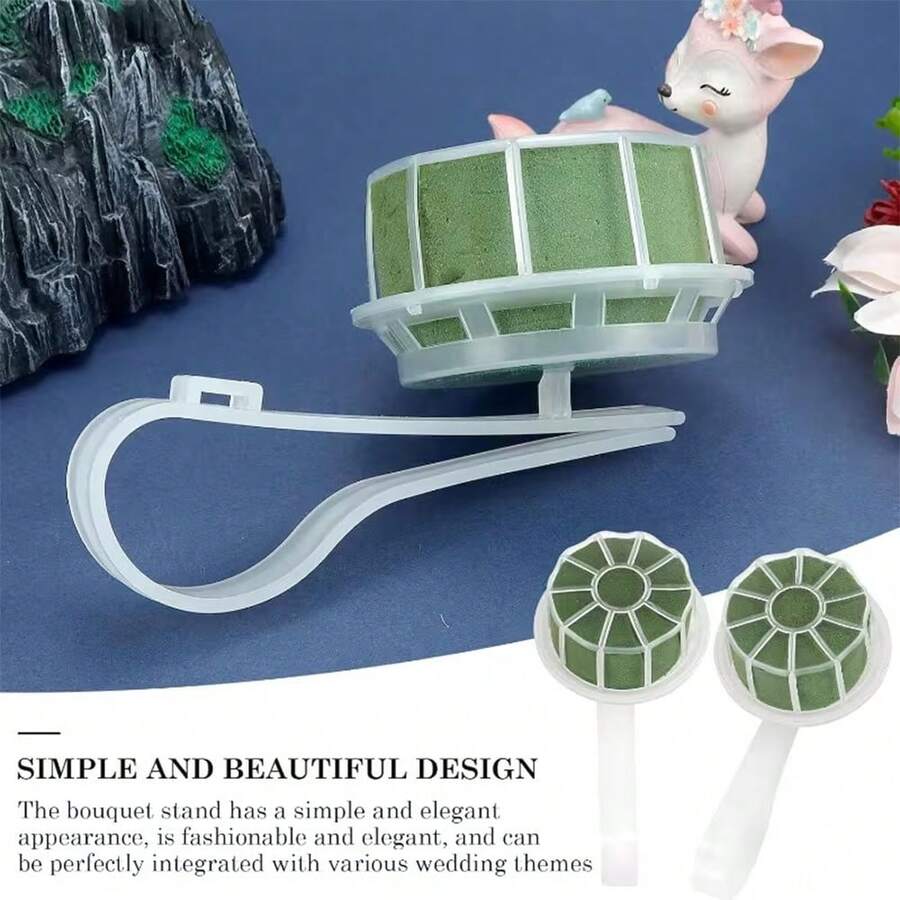 2个/1个小型绿色湿花泥支架，带金属丝手柄，适用于婚礼花束，倾斜手柄和花泥支架适用于新娘婚礼装饰、手持花束装饰、人造花中心装饰、桌面装饰，花泥手柄装饰材料 - 綠色 - 查看 1