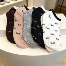5 Pairs Women's Short Socks, Bow & Floral Pattern Mid-Calf Socks, Suitable For All Seasons, Random Colors - Multicolor - View 4