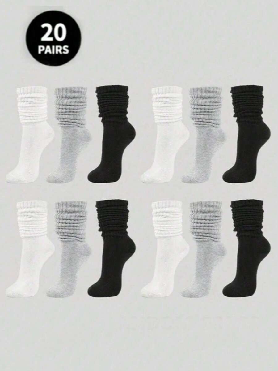 1双/3双/6双装秋冬针织袜，弹力针织袜，短袜，男士紧身中筒袜，紧身长袜，秋季袜。不含纸板 - 彩色 - 查看 1