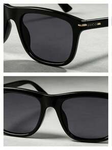 永恒经典黑色方形时尚眼镜，男士复古Gucci字母Logo镜腿，防紫外线，时尚太阳镜，送给男友、父亲的理想礼物，日常旅行必备，GUCCI GG1444S-001 55 - 黑色 - 查看 5