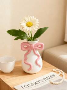 3pcs Pink Bow White Flower Vase, Cute Vase Suitable For Decorating College Dorms, Nurseries And Apartment Bedrooms, Adding Feminine Charm, Home Decor, Best Gift Choice - A - View 14